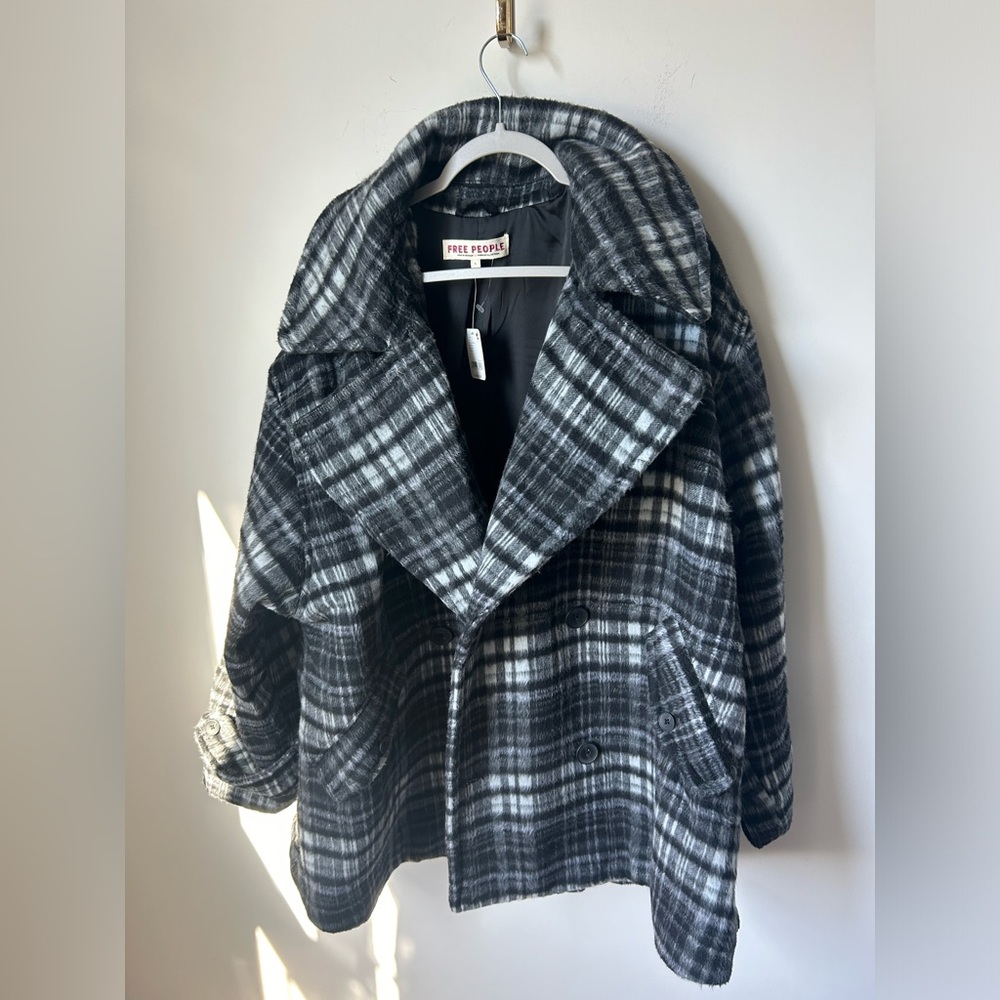 Free People plaid Black White double breasted Coat